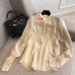 フランス式宮廷風珍しい良い品物! デザイン感の小さい上着の女性レースの刺繍は立襟のシャツをつなぎ合わせます。