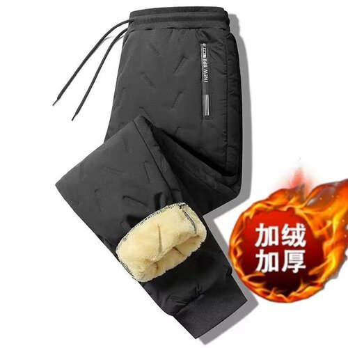 Men's cashmere in winter with cashmere and thick casual pants, fat plus plus size, windproof and warm down cotton pants
