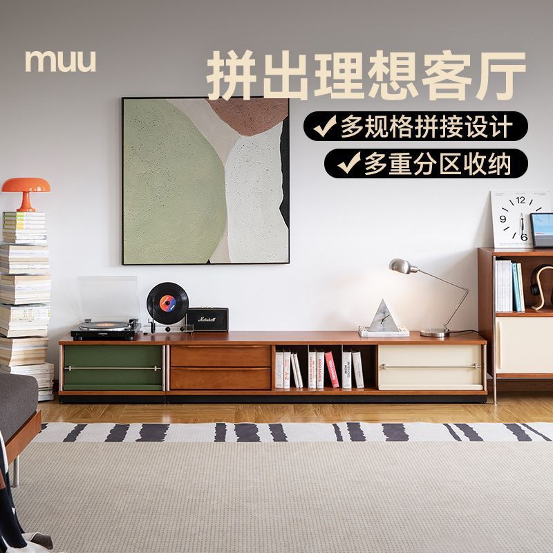 Medieval Style Solid Wood Combination Tv Cabinet Floor-Standing Living Room Home Integrated Small Apartment Storage Cabinet Storage Cabinet