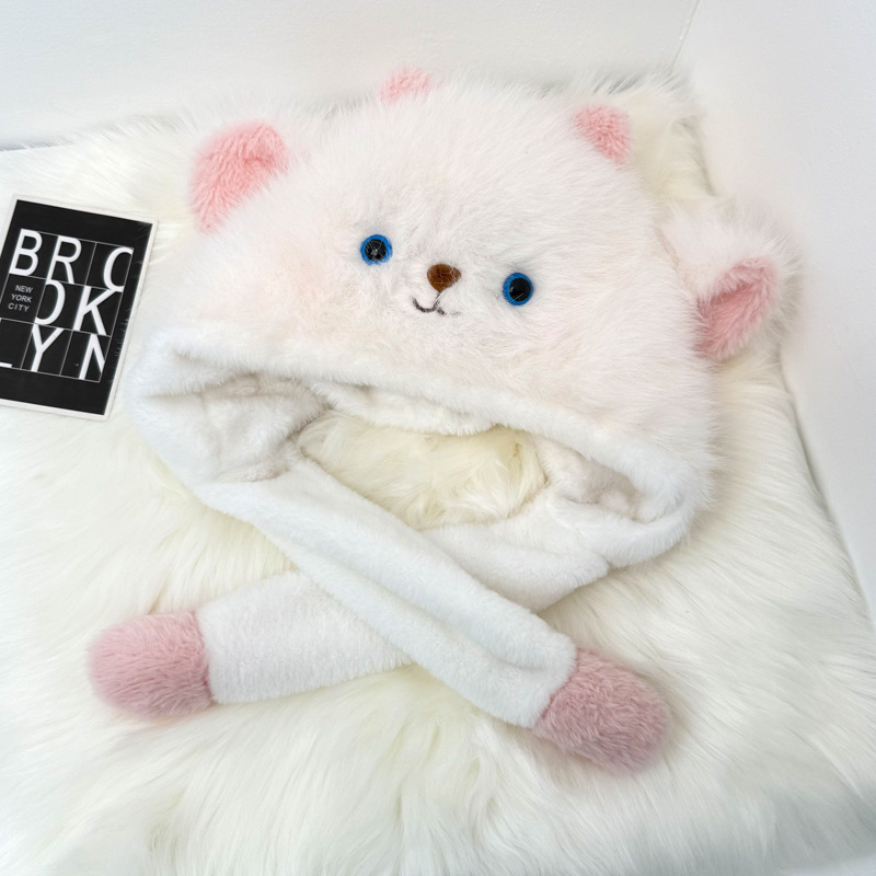 甜美可爱耳朵会动卡通小羊毛绒帽子女冬季加绒加厚保暖网红雷锋帽