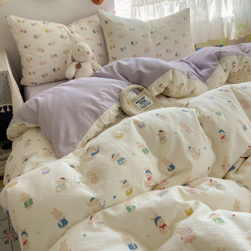 Madre y bebé clase A cuatro piezas de algodón doble hilo ropa de cama ins sábanas de flores trituradas cubierta dormitorio tres piezas de conjunto