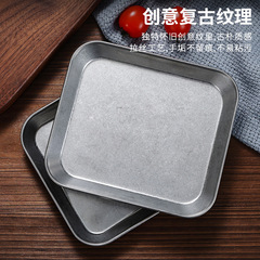 Retro-style 304 stainless steel antique small snack plate, square cold dish plate, pickle plate, food plate, barbecue plate, cooking plate