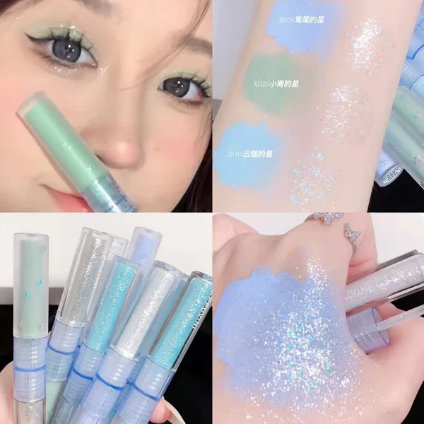 Double-headed liquid eye shadow Gemini low saturated small blue flash broken diamond silkworm liquid tear makeup natural highlights