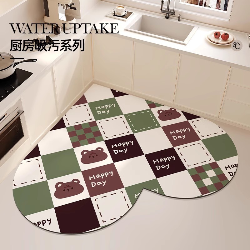 격자 무늬 행복한 곰 하트 모양 녹색