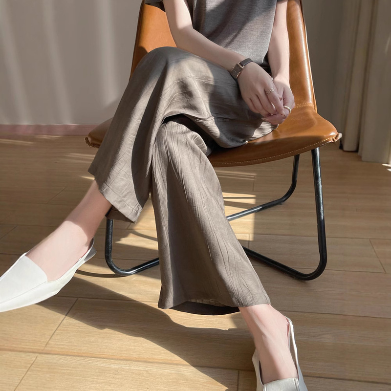Ice Silk Cotton Linen Wide-Leg Pants for Women, High-Waisted, Slimming, Versatile Long Pants, Summer New Pleated Casual Pants Wholesale