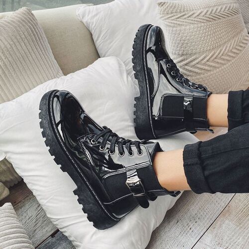 Men's Spring and Autumn New Thick Sole Martin Boots, Korean Version, Fashion Student, Versatile High-Top Leather Shoes, Men's Medium-Height Waterproof Short Boots