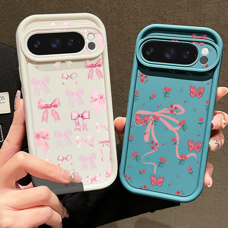 Suitable for Google Pixel 9 Pink Bow Phone Case Pixel 10 Pro Painted Flower Anti-Fall Protective Case