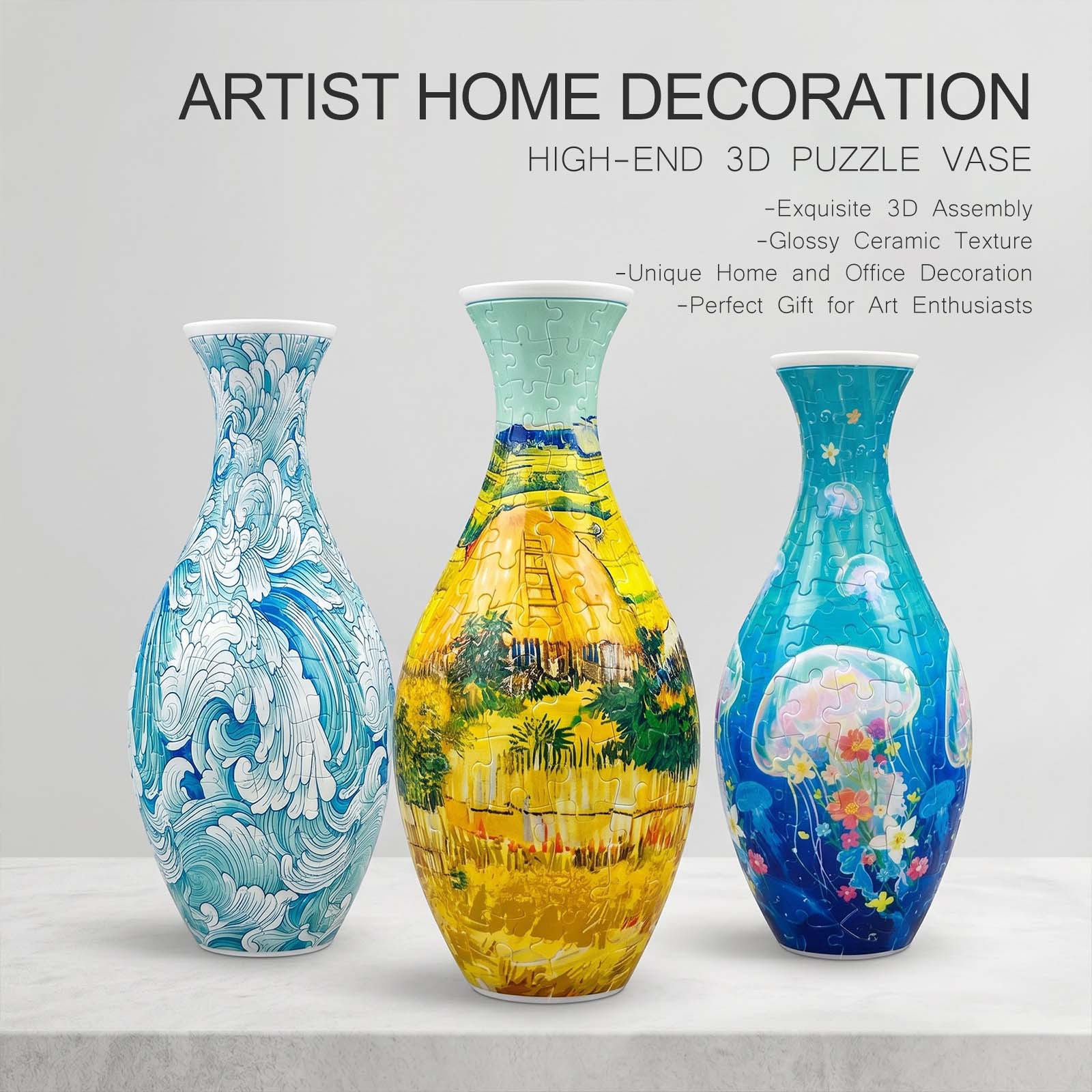 3D Puzzle Vase Blue And White Porcelain Creative Home Decor Ornament Flower Arrangement Living Room Gift Educational Toy_voghion.com