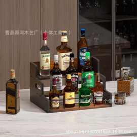 木制调料架洋酒展示架实木置物架阶梯式铁木结合收纳储物架