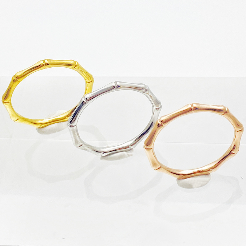 Japanese and Korean Style Simple Irregular Bamboo Ring Women's Titanium Steel Have You Bamboo Enough Couple's Ring ins Glossy Plum Ring Index Finger