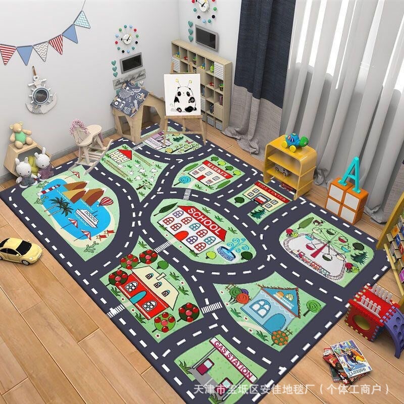 クロスボーダー子供用カーペットクリスタルベルベット駐車場クライミングマットゲーム交通道路フロアマット早期教育幼稚園カーペット|undefined