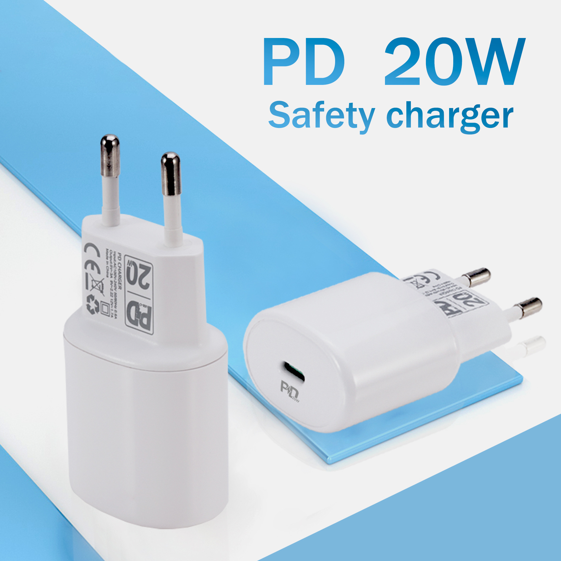 PD20W充电器快充充电头20w双口QC3.0+PD英澳规快充充电器