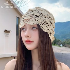 贝壳花纹手工编织镂空针织帽女2025新款春夏薄款时尚堆堆帽套头帽
