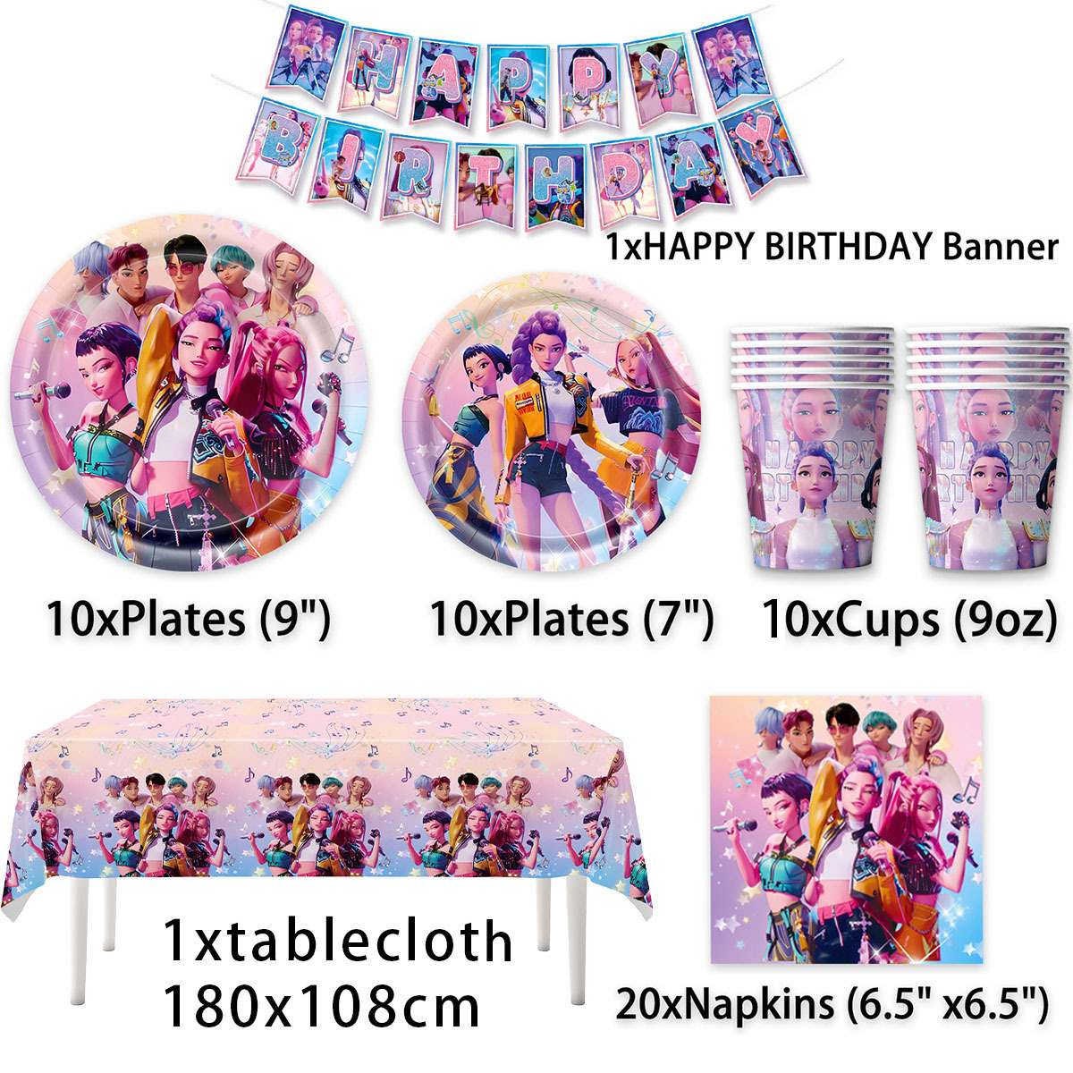 Inventario de caza de demonios rosa grupo de mujeres cubiertos set de cumpleaños tazas de papel bandejas de papel toallas de mesa artículos decorativos