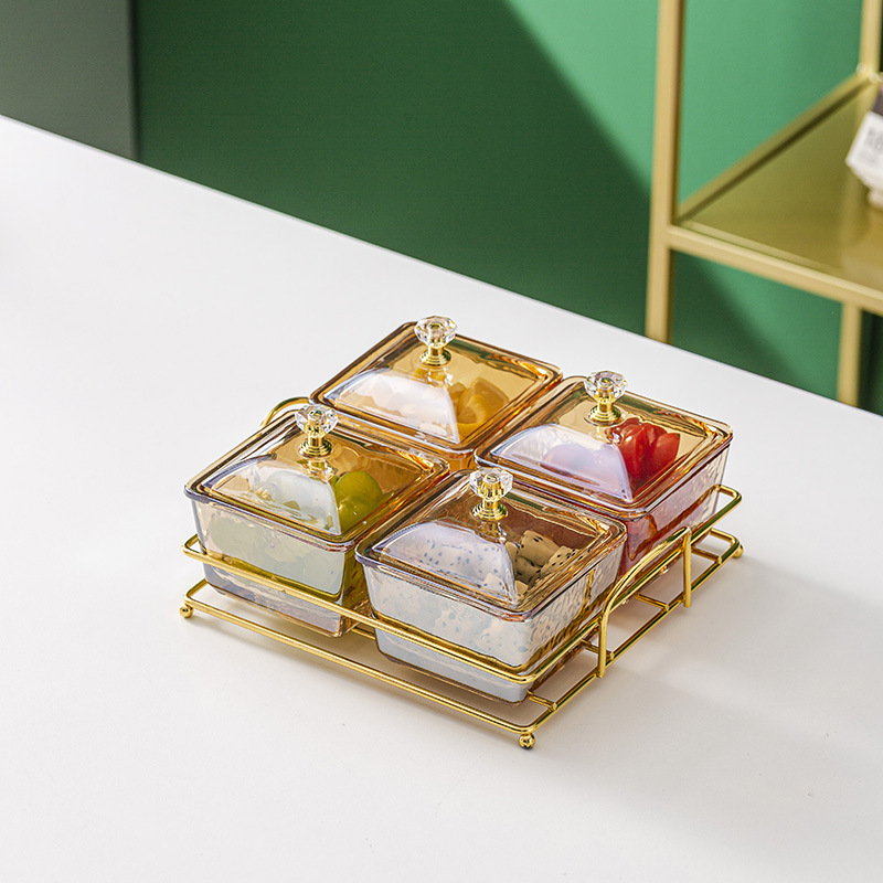 Vidrio separado fruta plato comercial merienda plato bar pie baño Club KTV rejilla plato con tapa