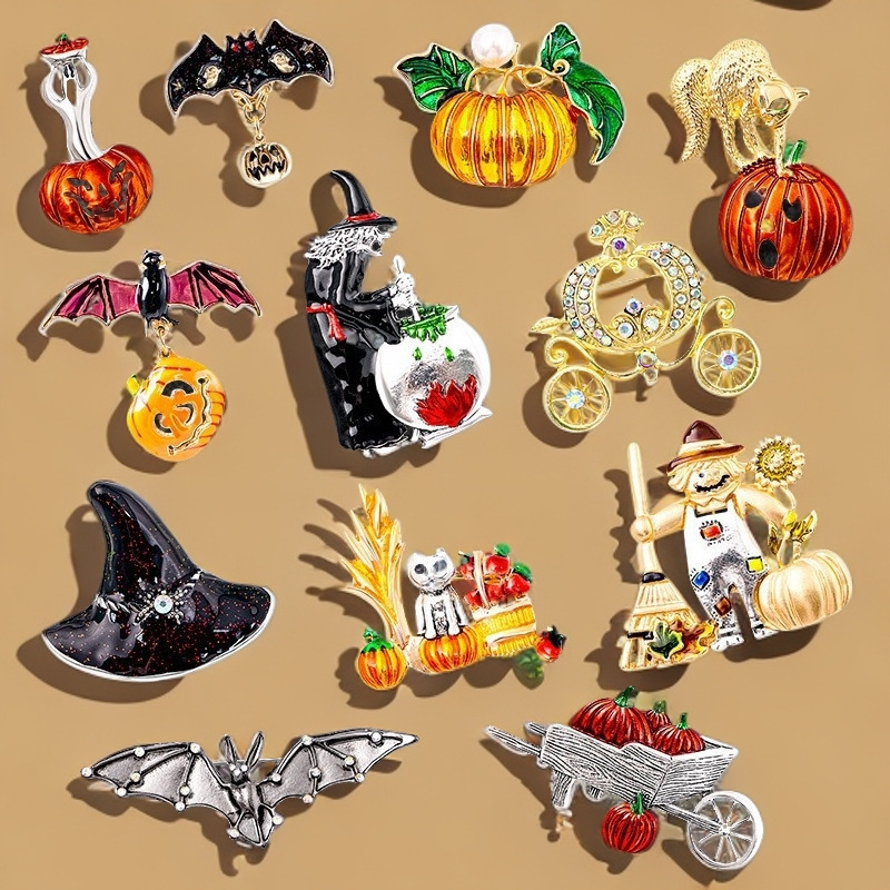 Halloween Oil Enamel Pearl Pumpkin Brooch Creative Decorative Painted Cardigan Button Oil Pumpkin Pin