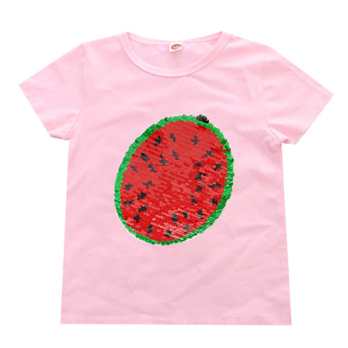 Children's Glitter T-Shirt Watermelon Strawberry Color-Changing Short Sleeve Girls' Top Boys' Half Sleeve Summer Clothing Manufacturer Dropshipping One Piece