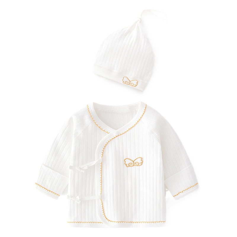 Newborn Baby Inner Clothes Boneless Pure Cotton Spring and Autumn Newborn Half-back Pajamas Fetal Hat Monk Clothes Baby Top