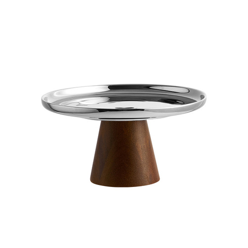Nordic ins light luxury ceramic fruit plate silver luxury cake tray tall acacia wood living room coffee table storage