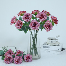 欧式油画风单枝雪花玫瑰情人玫假花家居婚庆装箱摆件高级感仿真花