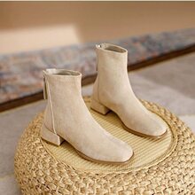 绒面粗跟短靴2025年新款春夏中跟瘦瘦裸色单靴高跟马丁靴女弹力靴