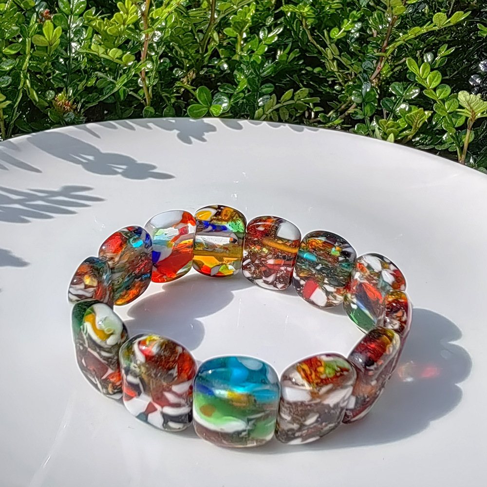40g Weight Stretch Adjustable Clasp Closure Type Bracelets Classification glass Chain Material Handmade Chain Chain Type 1 Piece Quantity Daily Occasion glass Material Geometric Pattern All Seasons Season Women's Gender Simple Style Style Simple Style Geometric Glass Handmade Chain Stretch Adjustable Beaded Bracelets Wholesale 1