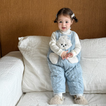 蔗梨童装女童连体裤秋冬2025新款夹棉儿童背带裤可开档女宝宝裤子