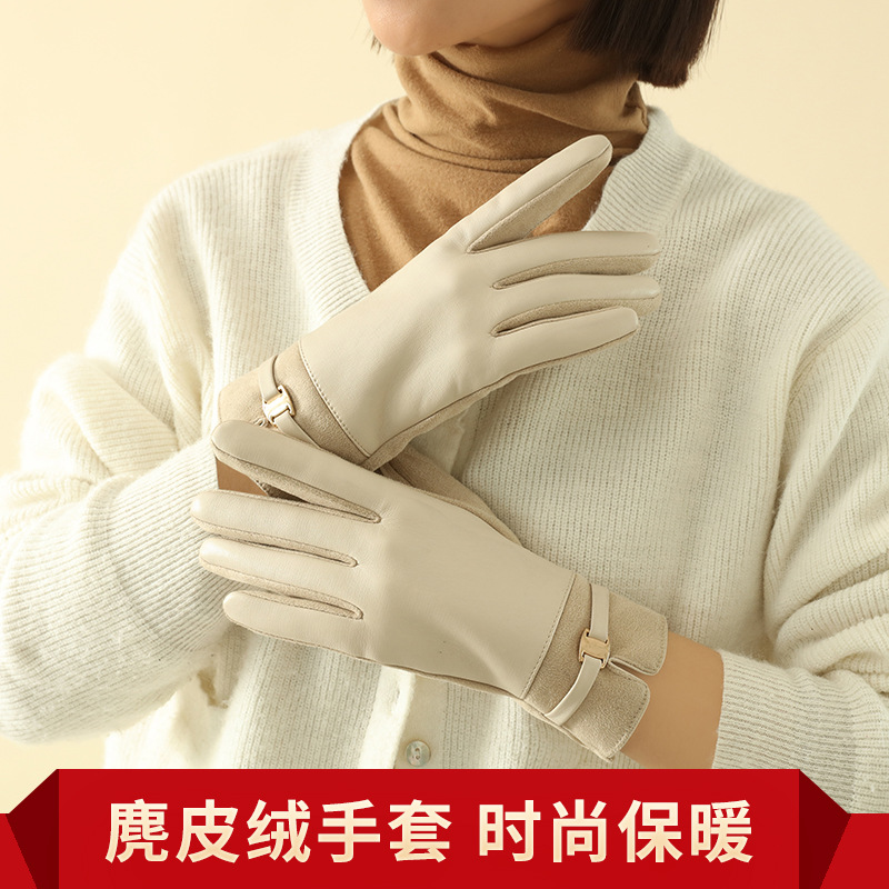 Fabricantes personalizados guantes de terciopelo de invierno de mujer guantes de terciopelo grueso retró cálido a prueba de viento procesamiento de guantes de pantalla táctil