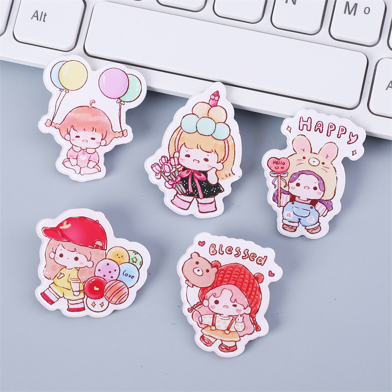 落書き風船女の子アクリルブローチクリエイティブ漫画かわいいバッジ装飾バッグパッチストラップ小物|undefined