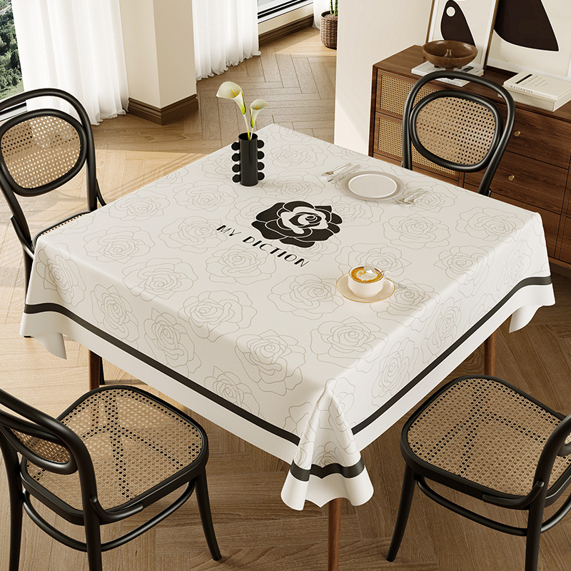 Square Table Tablecloth Waterproof and Oil-Proof Accessible Luxury High-End No-Wash Household Square Square Table Lambskin Non-Slip Table Mat