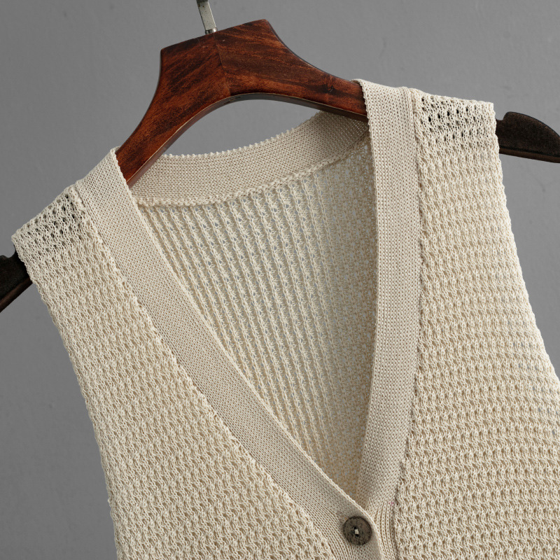 Fashionable Knitted Women Summer V neck Sleeveless Vest High Waist Straight Pants Two Piece Set