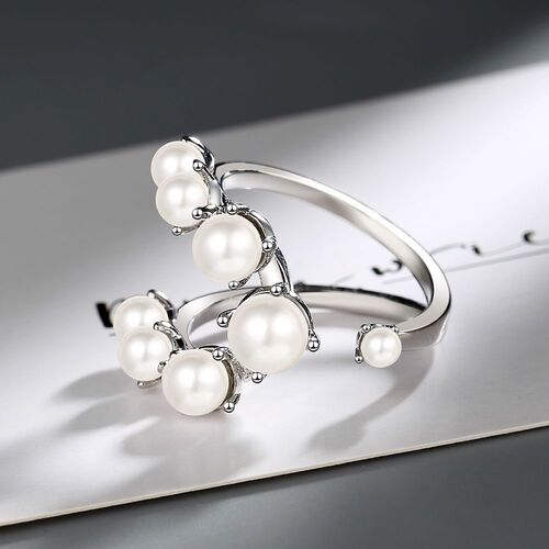Open ring for women, sweet, fresh, synthetic pearl double-layer hand jewelry, custom-made, looking for factory live copper ring, live mouth