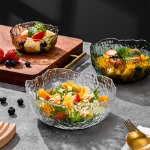 金边锤纹不规则玻璃沙拉碗新款大中小沙拉碗套装客厅餐桌批发饭碗