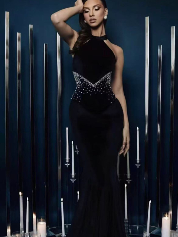 晚礼服钉钻气质主持人宴会绷带鱼尾连衣裙收腰长裙bandage dress|undefined