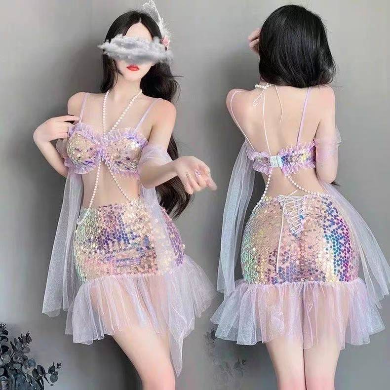 Mermaid Princess Adult Costume Set with Sequin Top, Bodycon Skirt and Thong — detail image 4