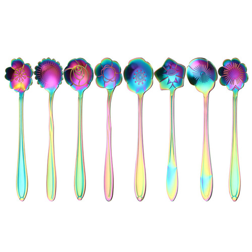 Stainless steel cherry blossom spoon internet celebrity cute creative short handle spoon coffee stirring spoon ice cream dessert flower spoon