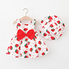 Summer strawberry with bow, cute skirt, hat, 2021 years, Korean style