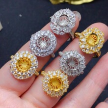 戒托批发s925银豪华围钻戒指活口空托圆形蛋形裸石可来石代镶嵌