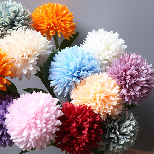 Simulated single dandelion fake flower home vase decoration onion ball silk flower ping pong chrysanthemum short branch round simulated flower