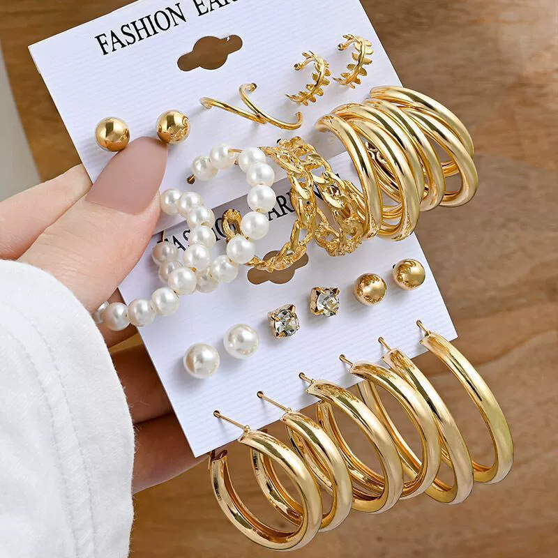 (Переходная торговля), акриловые ретро серьги жемчуг, золотой набор, европейский стиль