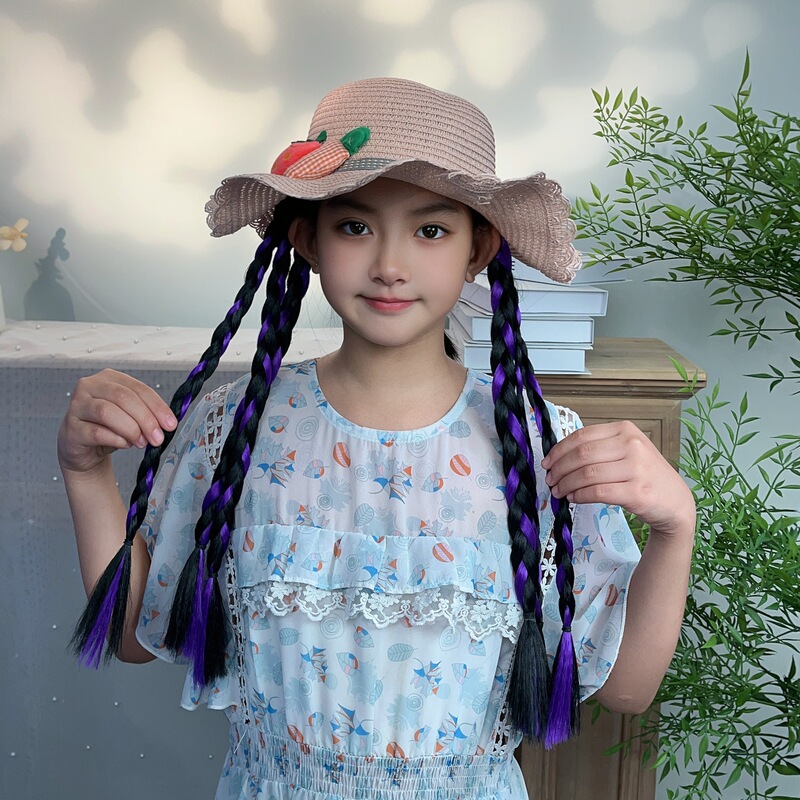 Girls Sun Hat Wig One Boxing Braid Summer Braid Braid Chemical Fiber Wig Headgear Factory Outlet Girls Sun Hat Wig One Boxing Braid Summer Braid Braid Chemical Fiber Wig Headgear Factory Outlet