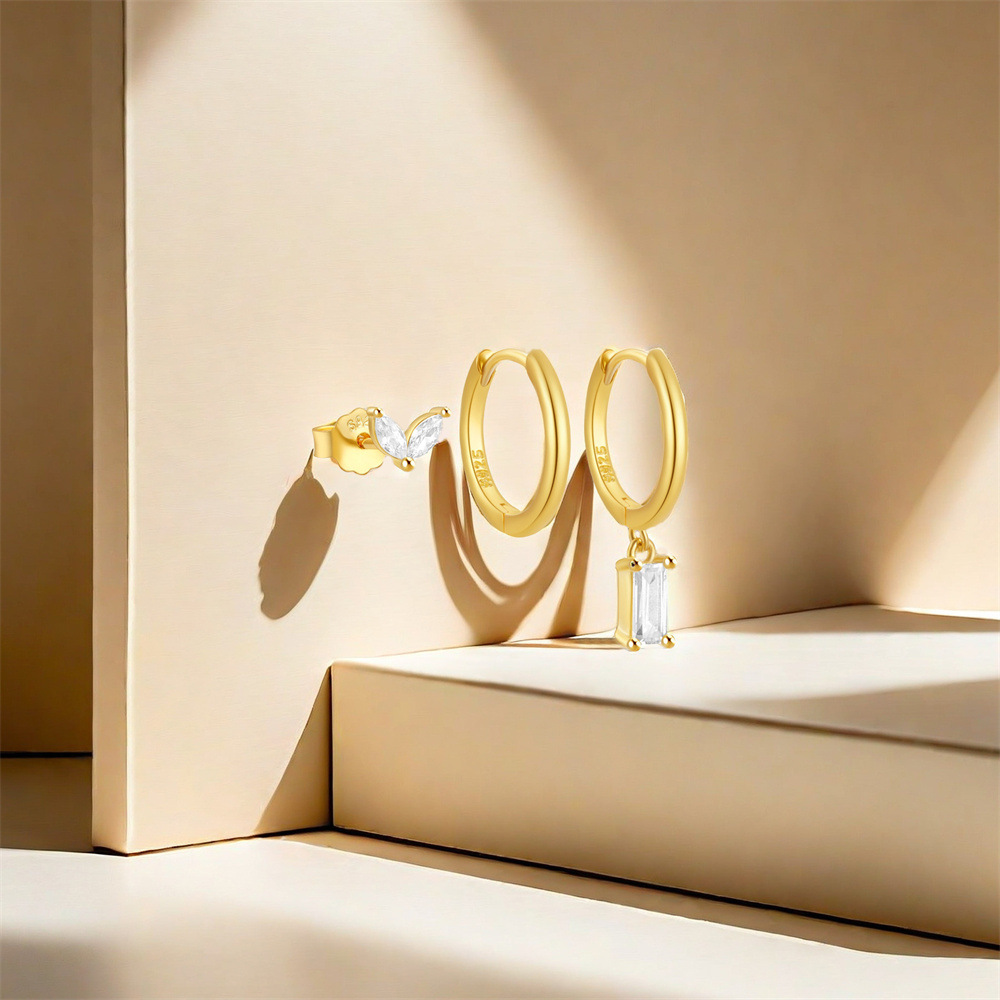 1 Set 925 Sterling Silver Zircon Geometric Earrings Ear Studs display picture 24