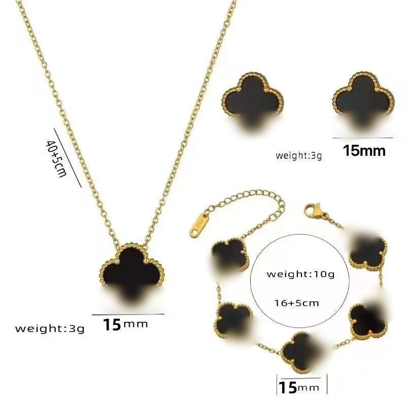 Cross-border explosions 15MM four-leaf clover suit side groove three-piece 18K non-fading suit