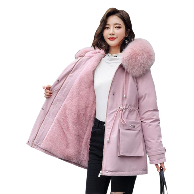 Chaqueta acolchada de algodón para mujer, invierno 2025, con cuello de piel grande, estilo workwear, bolsillos grandes, ajuste holgado, forro polar, forro interior grueso, abrigo de algodón para mujer. image 1