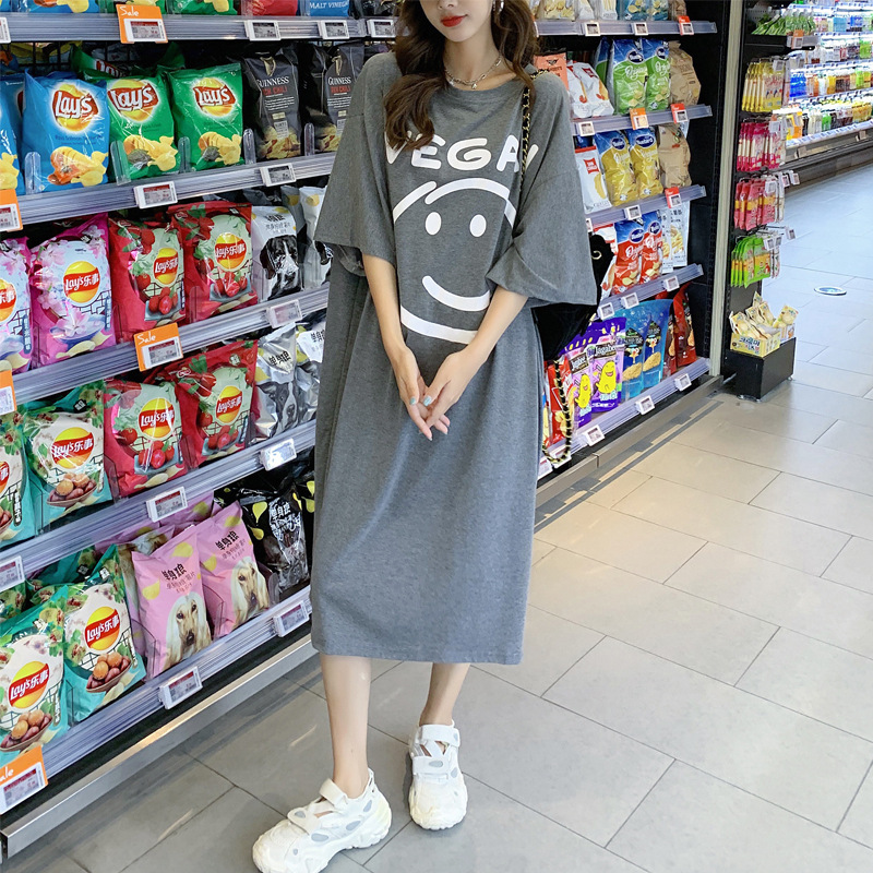 孕婦裙寬鬆大碼短袖純棉夏裝T恤連衣裙夏季長款過膝孕婦裙