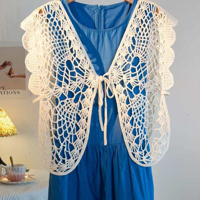 Summer Light Cardigan with Suspender Dress for Women with Sweet Design Butterfly Braided Hollow Vest Top