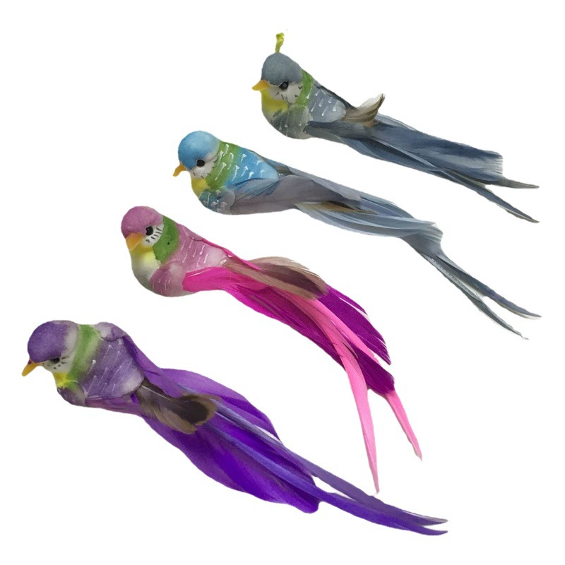 13 см Четырехцветная птица с длинным хвостом и перьями/маленький речной Воробей/декоративная птица-симулятор птицы с шелковым краем
