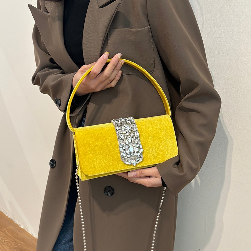 Bolsa de banquete retro francés rhinestone brillante pequeña bolsa cuadrada de gran capacidad simple bolsa de las axilas de color caramelo bolsa de mensajero de estilo occidental