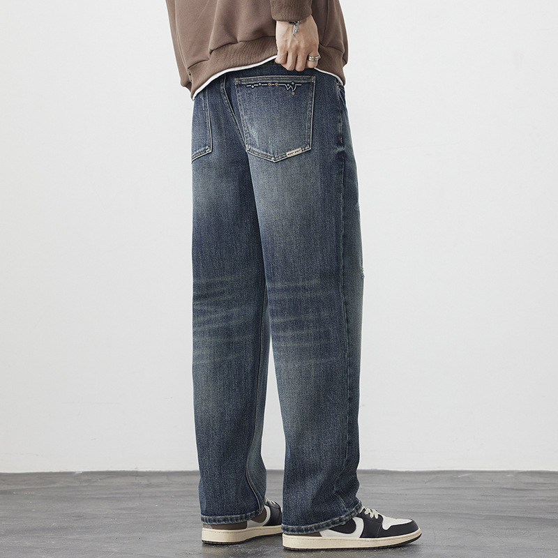 Jeans Elásticos Rectos para Hombre de Algodón Casual Diario