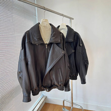 高定版本 Y*L风进口英国羊羔泡皮重工双层领廓形真皮皮衣外套